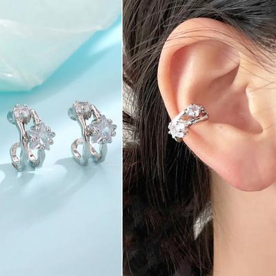 2025 Fashion Non Piercing Ear Clip Earrings For Women Light Luxury Double Layer Zircon Star Ear Cuff Zircon Fake Earing Gift