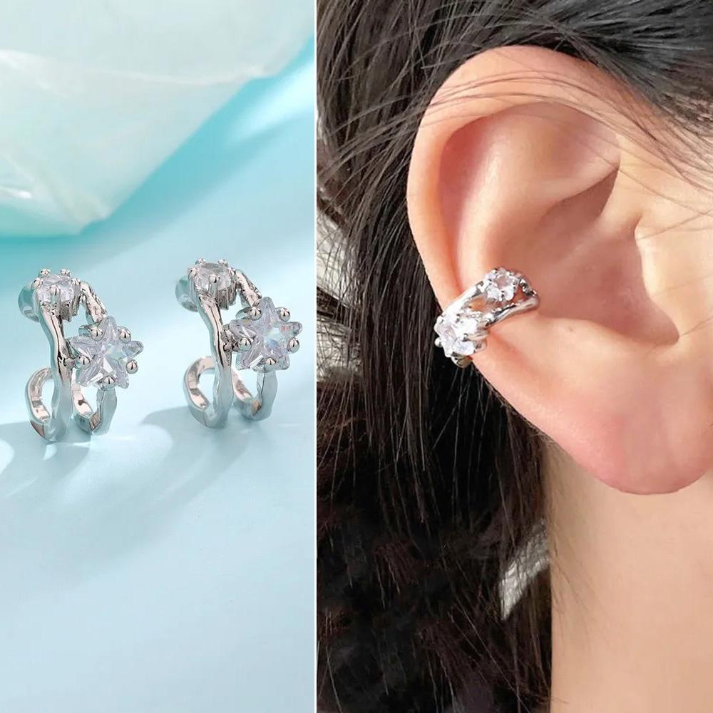 2025 Mode Nicht-Piercing Ohrclip Ohrringe Für Frauen Leichter Luxus Doppellagig Zirkon Stern Ohrklemme Zirkon Fake Ohrring Geschenk