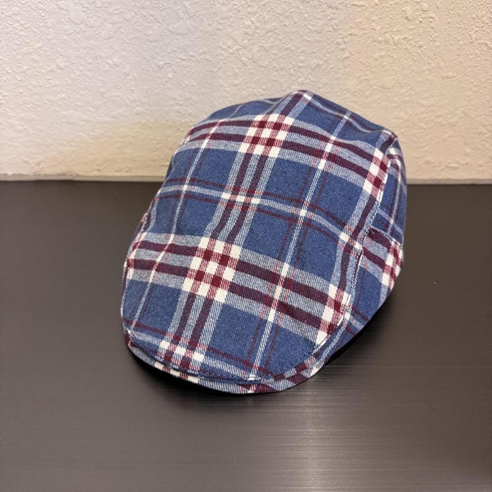 Cool Checkered Bud Caps Large Head Girth Yellow Tartan Beret Painter Hat  Clothes Accessories