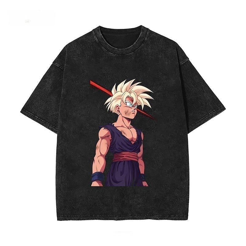 

New Dragon Ball Washed TShirt Goku Super Saiyan God Print Cotton Short Sleeve Summer Casual Streetwear Parentchild Tops M