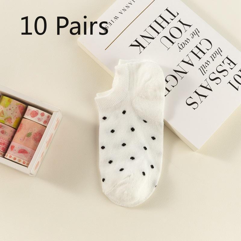 10 Pairs of Polyester-patterned Boat Socks, Thin and Shallow-cut, Versatile, Low-top In Summer, Non-dropping and Anti-slip Sweat-absorbing Cotton