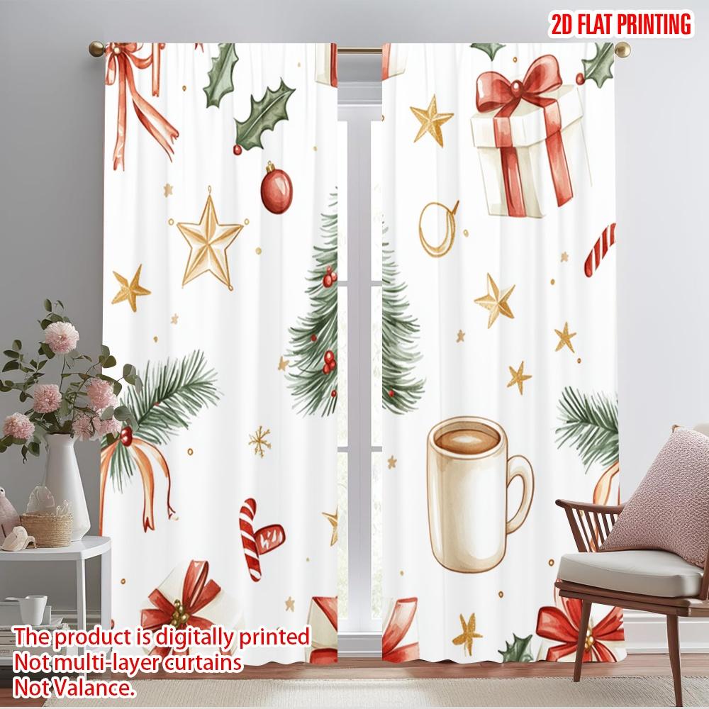 

2pcs,2D plane printing Curtain Fabric Christmas Tree Gifts Stars 100% Polyester (without rod) All Seasons Ldeal for Bedroom 52.50×116.00 CM 2pcs