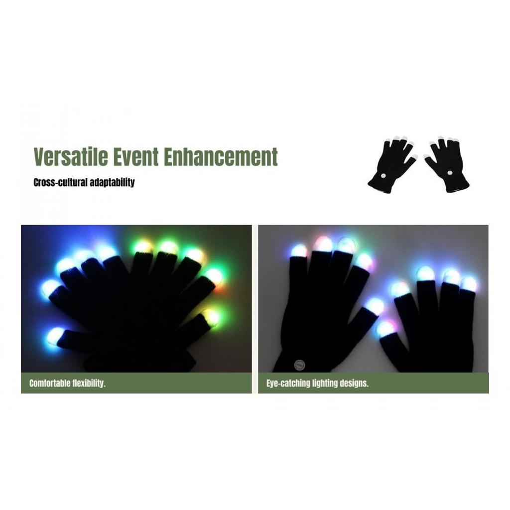 LED Gloves 7 Colors Glowing for Game Light Show Concert Halloween Costume