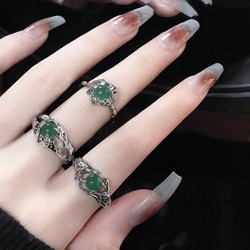 National Style Jade Open Ring Fold Irregular Cold Wind Light Luxury High Sense Niche Ring
