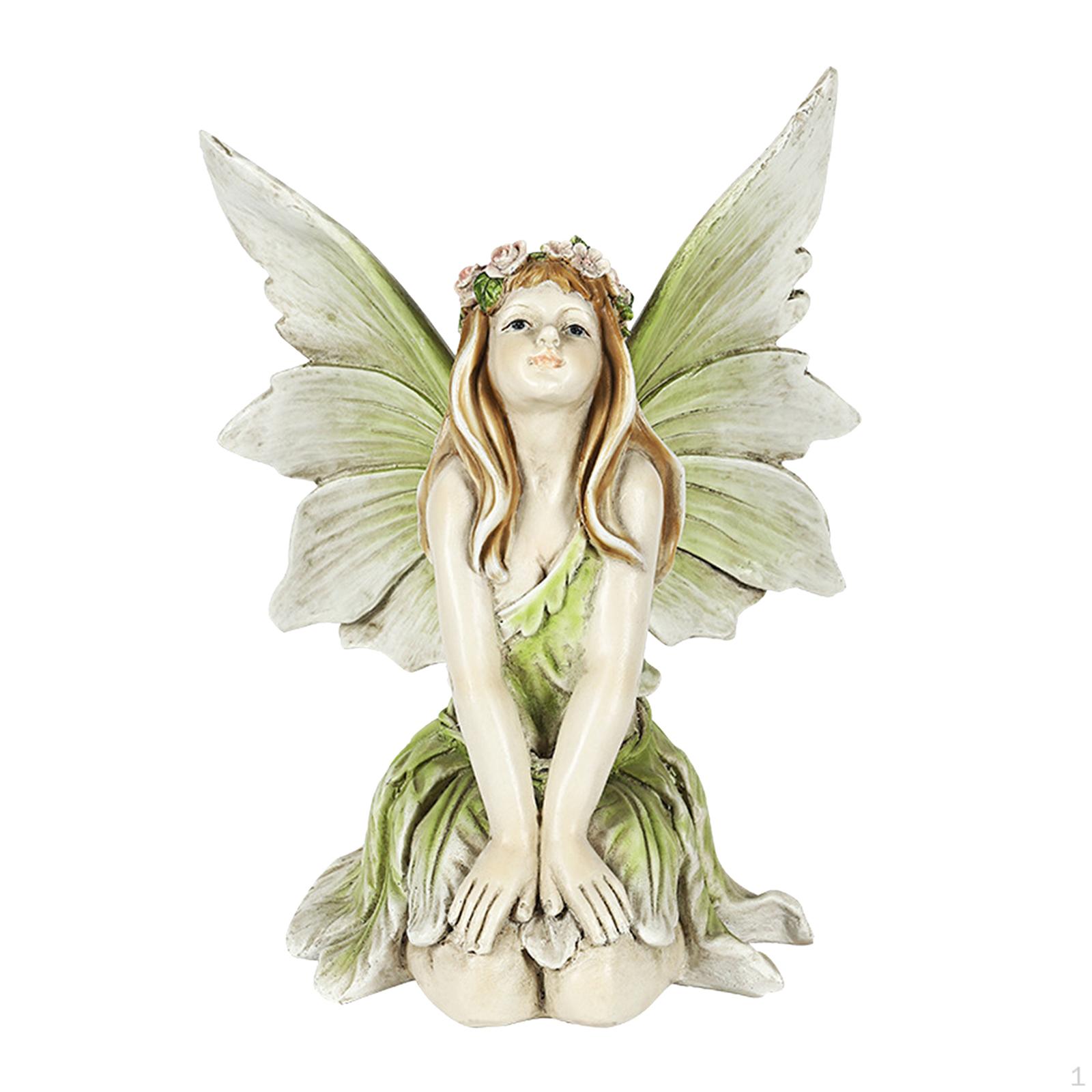 

Garden Fairy Statue Patio Shelf Decoration Sitting Fairies with Figurine for Backyard Hands On Knees