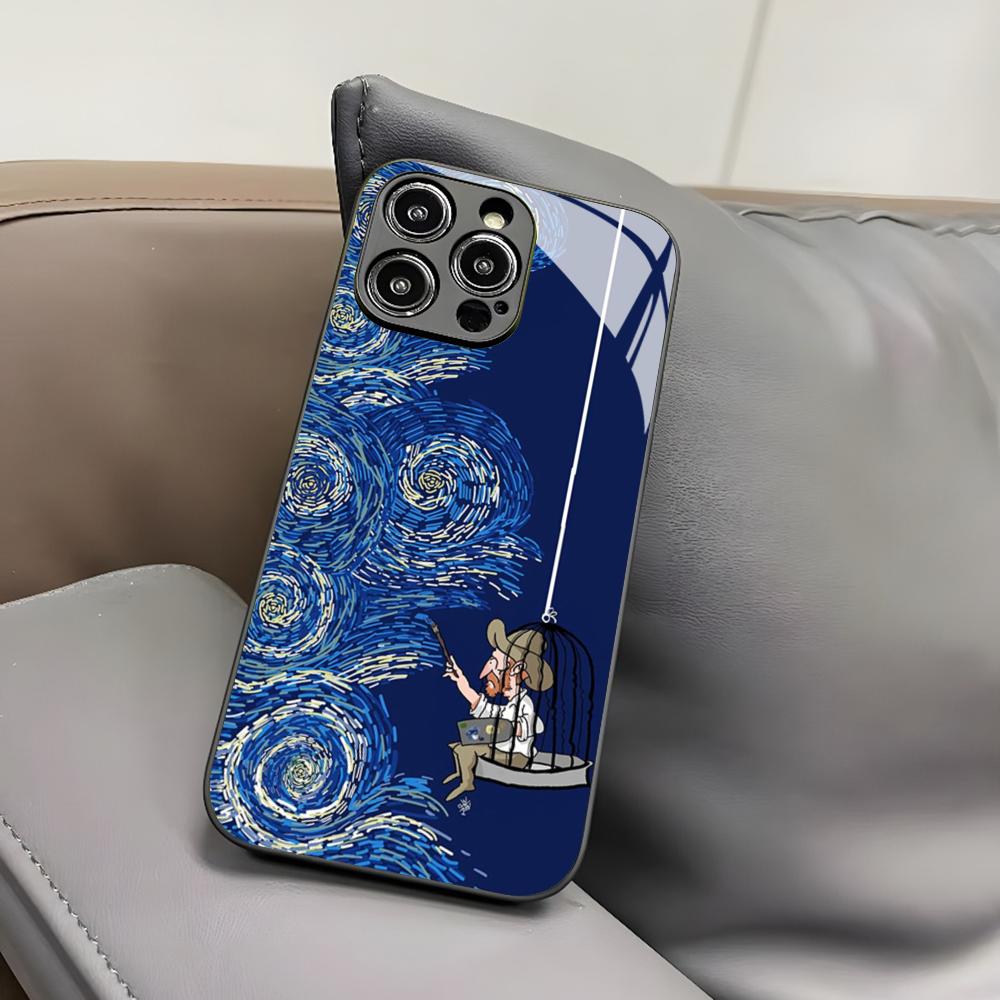 Van Gogh Oil Painting Phone Case for Iphone 17 Air 16 15 14 12 11 13 Pro Max Mini X Xr Xs Puls Black Glass Cover