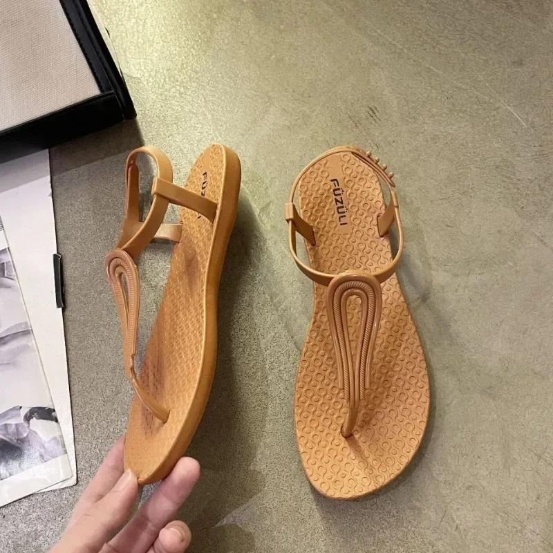 2024 Summer New Women Casual Strap Sandals Roman Fashion Flat Sandals Non-slip Beach Sandals Women Ladies Shoes Solid Flip Flops