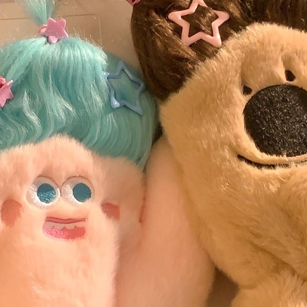 DIY Ponytail Cartoon Plush Gloves Keep Warm Neck Hanging Mittens Cute Fluffy Gloves  Winter