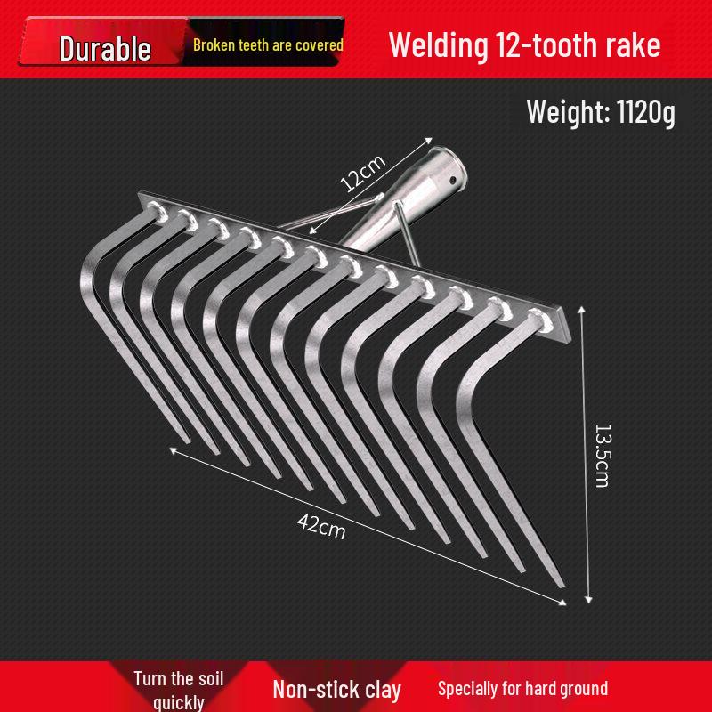 Nine-Tooth Manganese Steel Rake: Soil Loosening, Grass Raking, Weeding, and Hoeflatting Agricultural Tool.