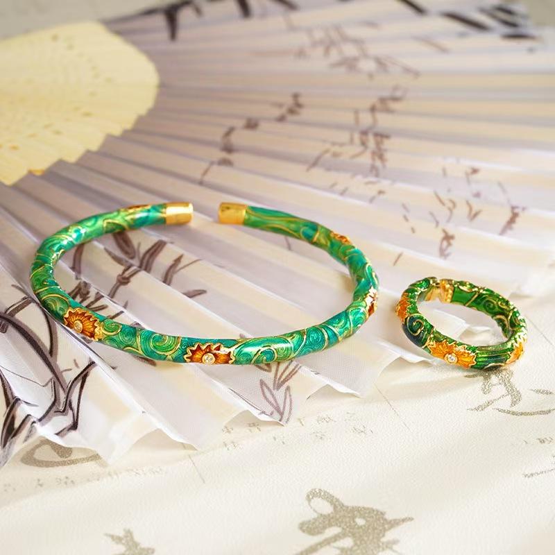 

Эмалированный браслет-кольцо набор женский, свежий и милый дизайн с подсолнухом, модные аксессуары, подарок