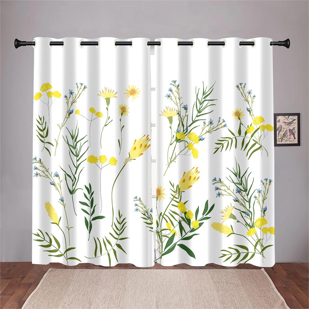 Μοντέρνες Απλές Κουρτίνες σε Στυλ Τέχνης με Λουλούδια, Πράσινα Φύλλα, 2 Πάνελ, Μινιμαλιστική, Σαλόνι, Υπνοδωμάτιο, Γραφείο, Κουζίνα, Σαλόνι, Διακόσμηση Κουρτίνες