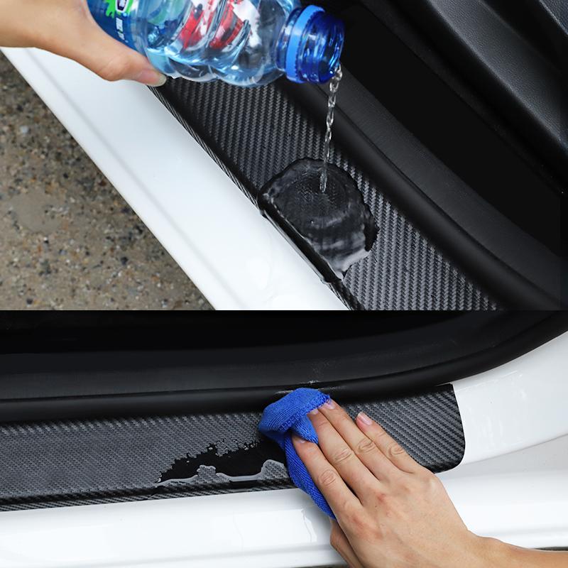 YJXH1 Car Door Sill Stickers Carbon Fiber Leather Anti-stepping Protector For Skoda Octavia VRS Rapid Kodiaq Fabia Karoq Superb Scala