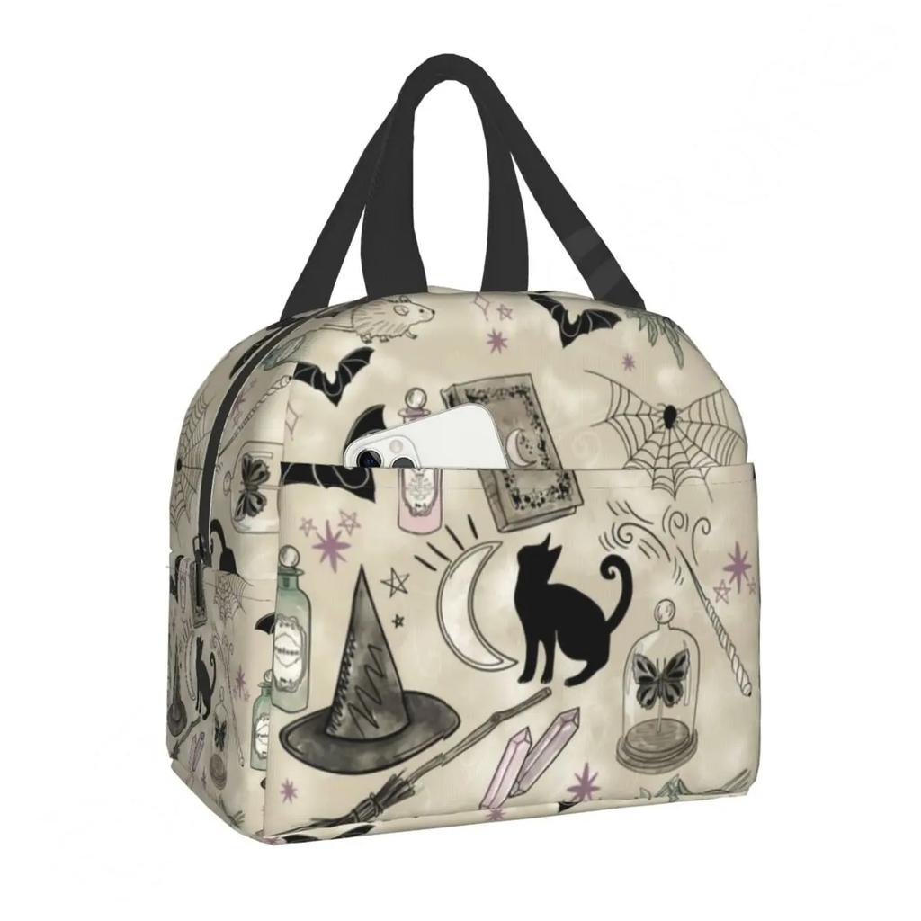 Pattern Insulated Lunch Bag for School Office Halloween Cat Skull Leakproof Cooler Thermal Bento Box Women Children