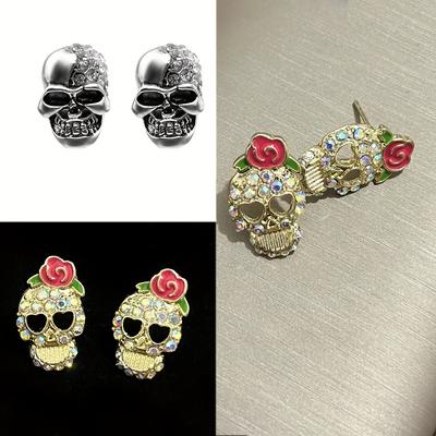 Orecchini Teschio di Halloween, Orecchini Punk Teschio Testa Pieno di Diamanti