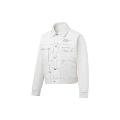 Li Ning Letter Print Loose Wash Denim Jacket Unisex Jacket White AJDT069-1