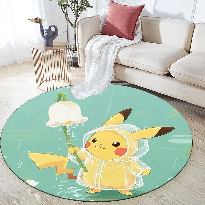 Pikachu,Round Area Rug,Carpet Rug for Living Room Bedroom Sofa Playroom Decor,Non-slip Floor Mat
