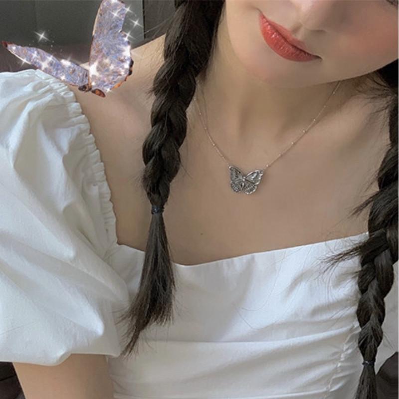 Buyee 925 Sterling Silver Female Big Pendant Chain Butterfly Simple Necklace for Women Fashion Ethnic Animal Fine Jewelry Chain