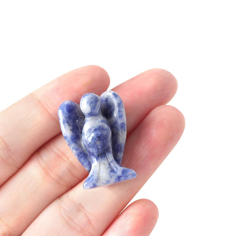 1" Small Natural Stone Guardian Angel Statue Amulet Healing Crystals Obsidian Tiger Eye Rose Quartz Carved Gemstone Decoration