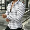 Men's Long Sleeved Shirt, Men's Retro Houndstooth Shirt, Black and White Contrasting Printed Fashionable Casual Men's Top