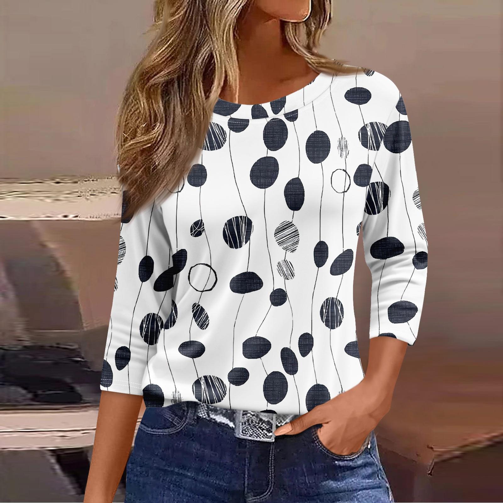 

Женская модная повседневная свободная футболка с круглым вырезом и рукавами 3/4 с принтом, женский топ S