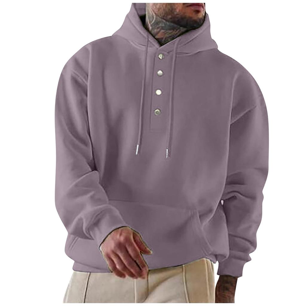 Men's Solid-color Pocket Button Long-sleeved Daily Casual Sweatshirt