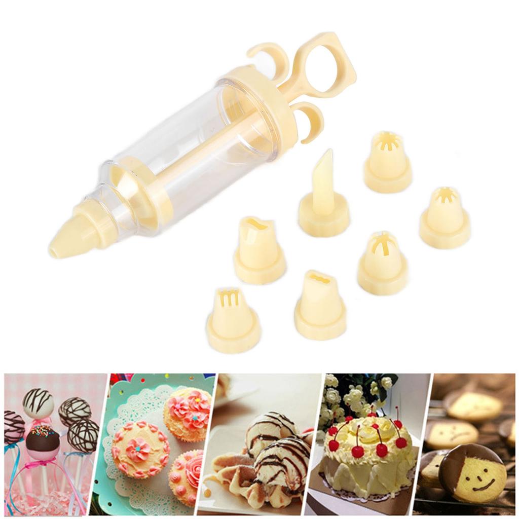 Pastry Decorating Nozzle Set Piping Syringe with 8Pcs Nozzles for Cake Decorating(CreamColored Nozzle )