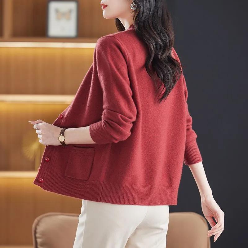 Cardigan di Lana Maglione Giacca Maglione da Donna Capospalla Primavera e Autunno Ispessito con Fionda Esterno Ampio Taglia Grande