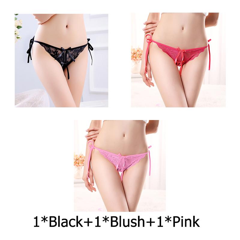 Sexy G-string T Panties Female Underwear Lace Thongs Women's Pants Sexy Pearl panties Erotic Women Crotchless panties plus size