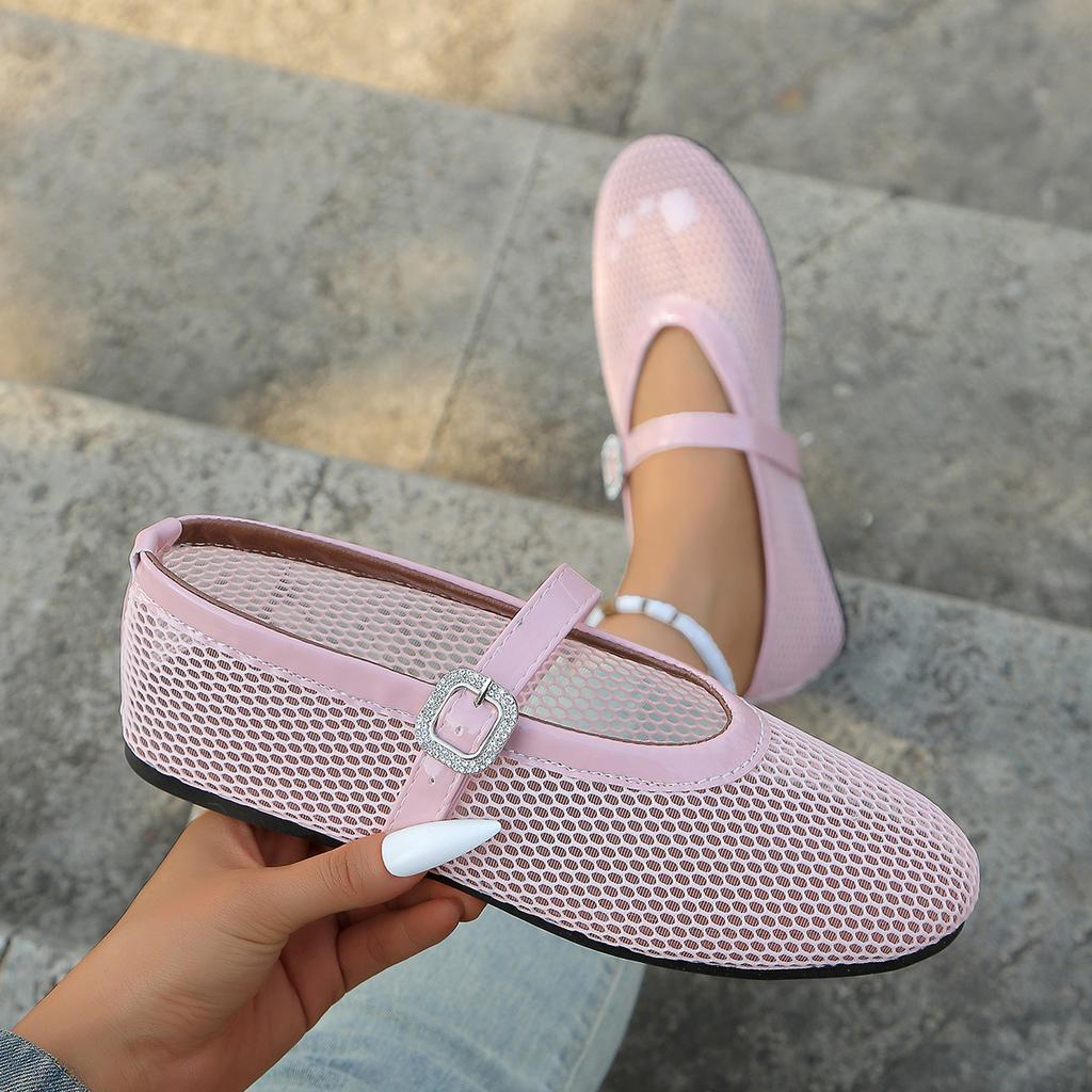 Fashion Women Breathable Sandals Summer Fishnet Ballet Flat Sandals Woman Chic Brand Designer Hollow Out Lace Mary Jane Shoes Ladies