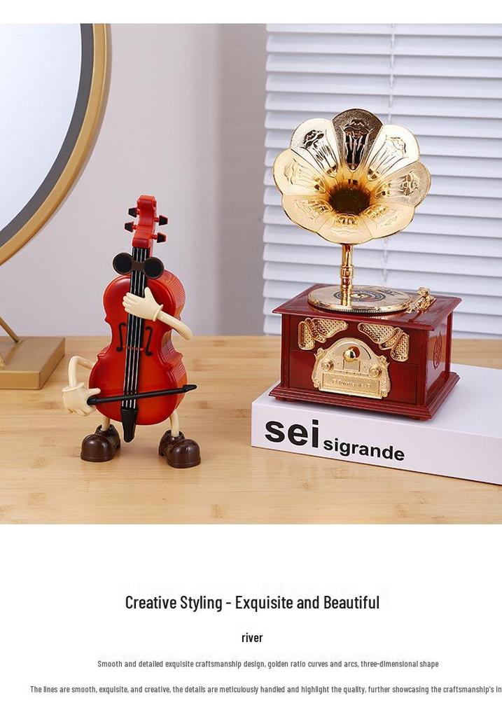 Caixa de Música de Corda Criativa Vintage Decoração para Casa ou Loja