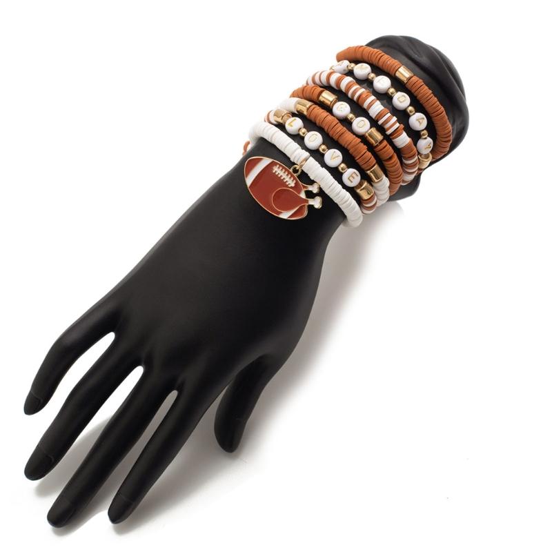 Versatile Unisex Football Charm Letter Beaded Bracelet Elastic Band Handchain for Everyday Wear Street Hand Jewelry
