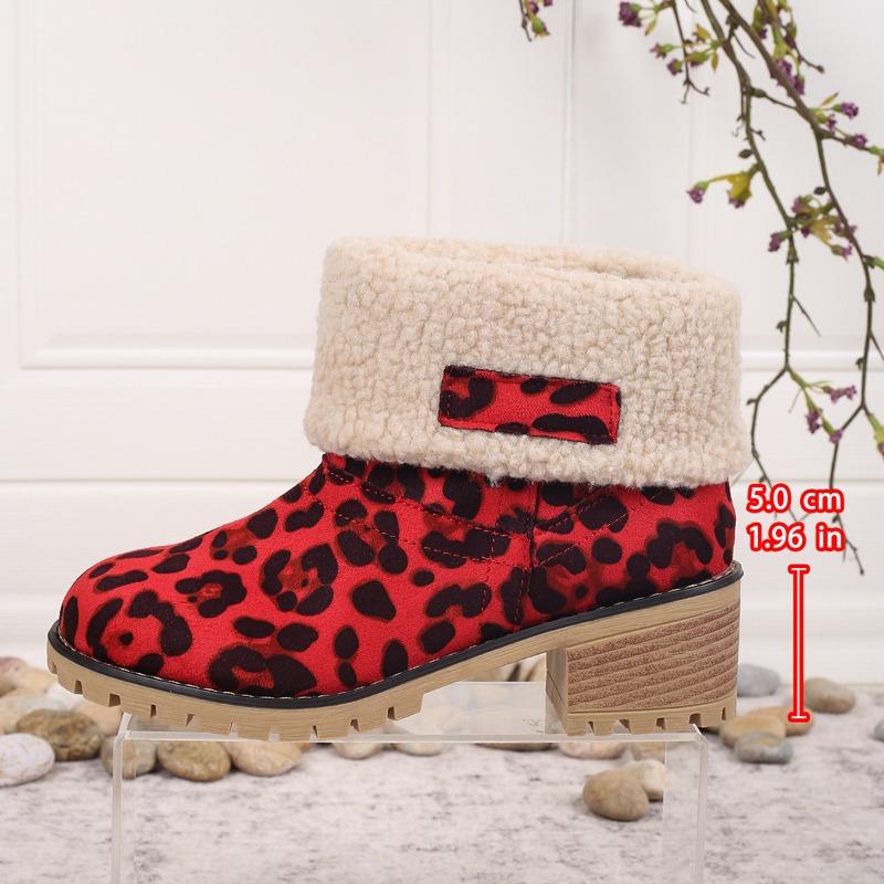 New Short Boots Women's Boots Medium Tube Thick Heel High Heel Fluffy Snow Boots Large Size Cotton Boots Women