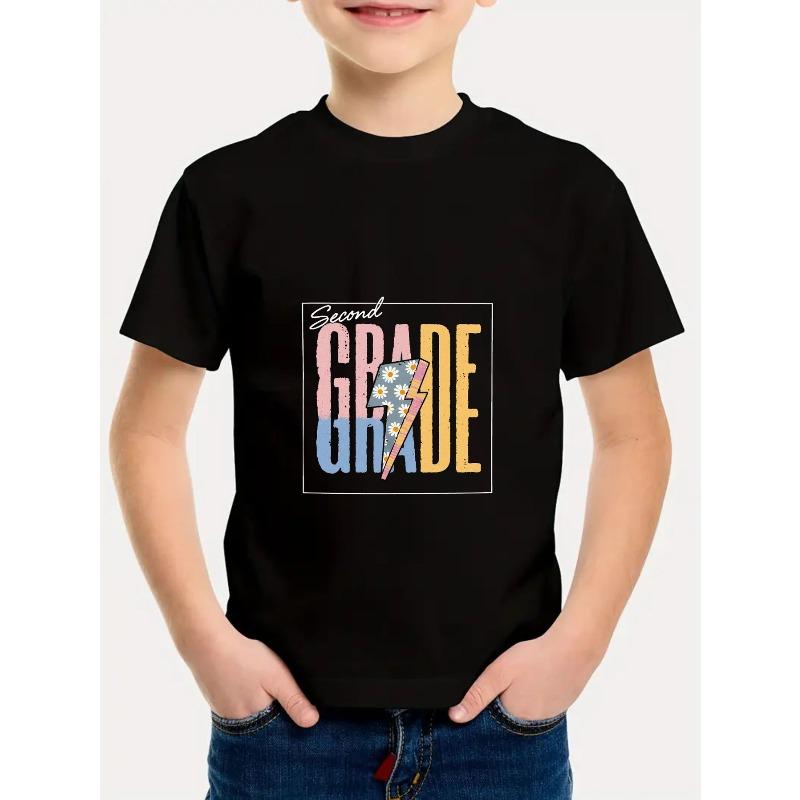 Boys Crew Neck Short Sleeve T-Shirt with Creative GRAD Letter Print 110