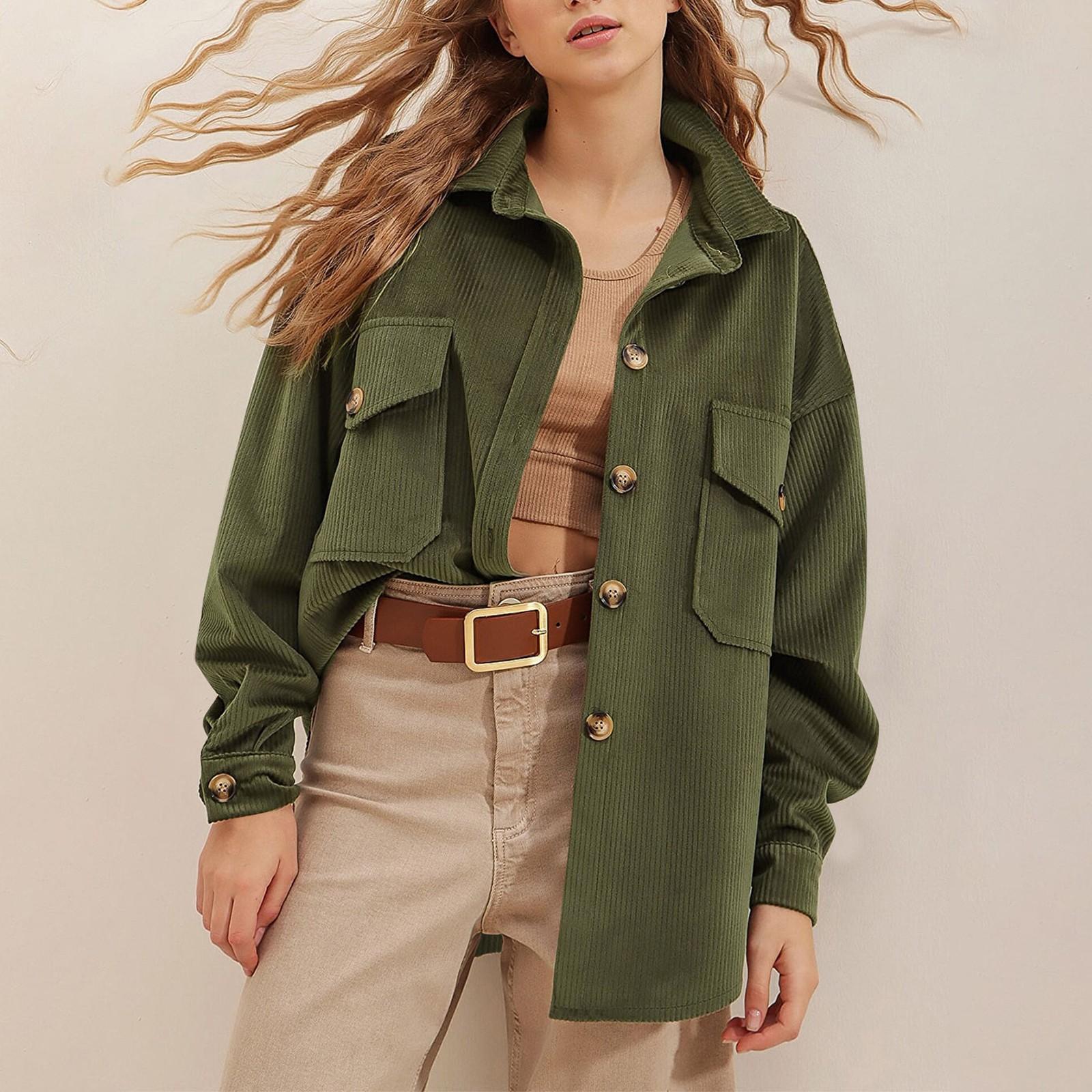 

Женская однотонная вельветовая куртка-рубашка с длинным рукавом и карманами XXL