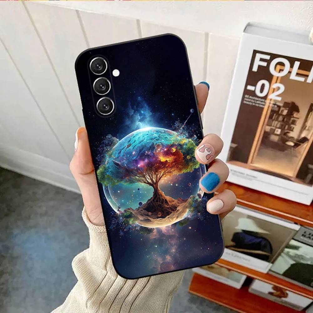 Tree of Life Space Galaxy Stars Phone Case Phone Case For Samsung Galaxy A13,A21s,A22,A31,A32,A52,A53,A71,A80, Soft Black Shell