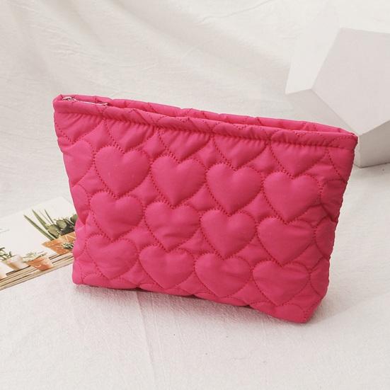 Quiltet Hjerte Toilettaske Blød Makeup Pung Rejse Toilettaske Organizer Ensfarvet Clutch til Kvinder Piger Ferie Daglig Brug