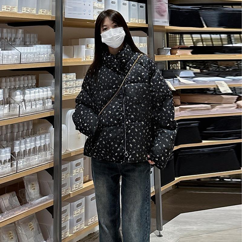 

Floral down cotton jacket cotton clothes women s winter 2025 new Korean collegiate style thickened cropped bread jacket XL