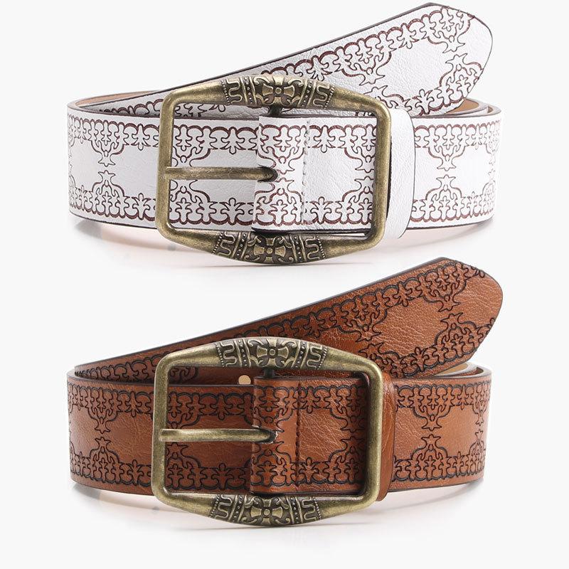 Retro Style Embossed Pu Ladies Belt With Metal Pin Buckle For Fashion Pairing