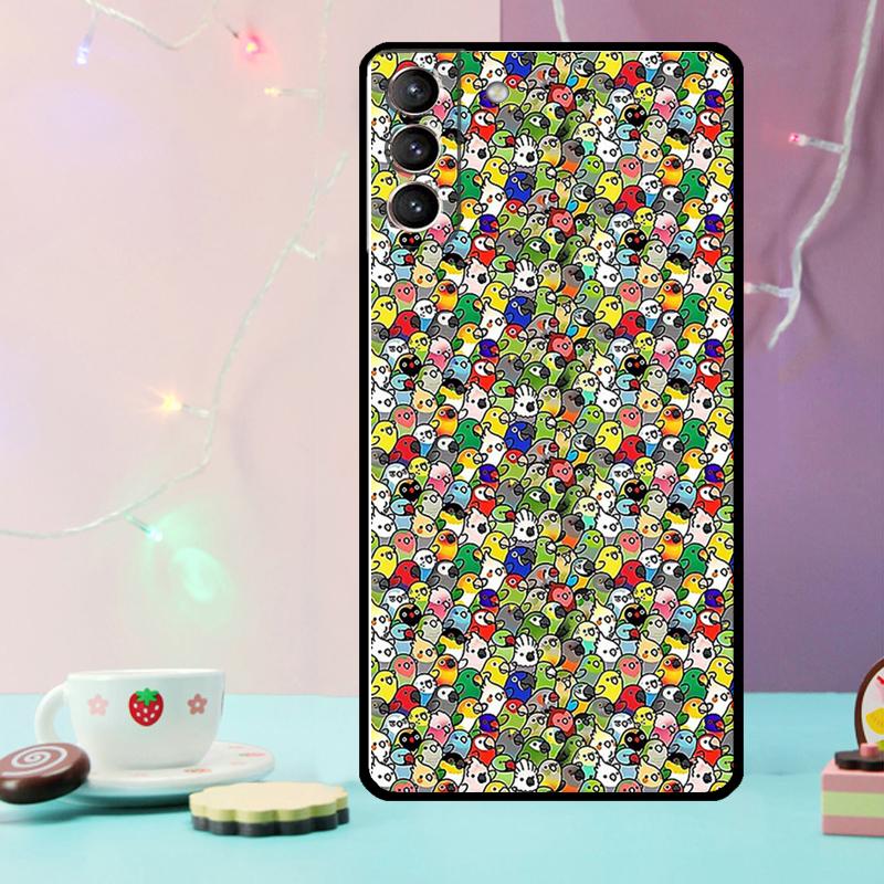 Cartoon Cockatiel Collage Phone Case For Samsung Galaxy S25 Ultra S20 S21 S22 S23 Plus S9 S10 S25 FE S24 Ultra Cover