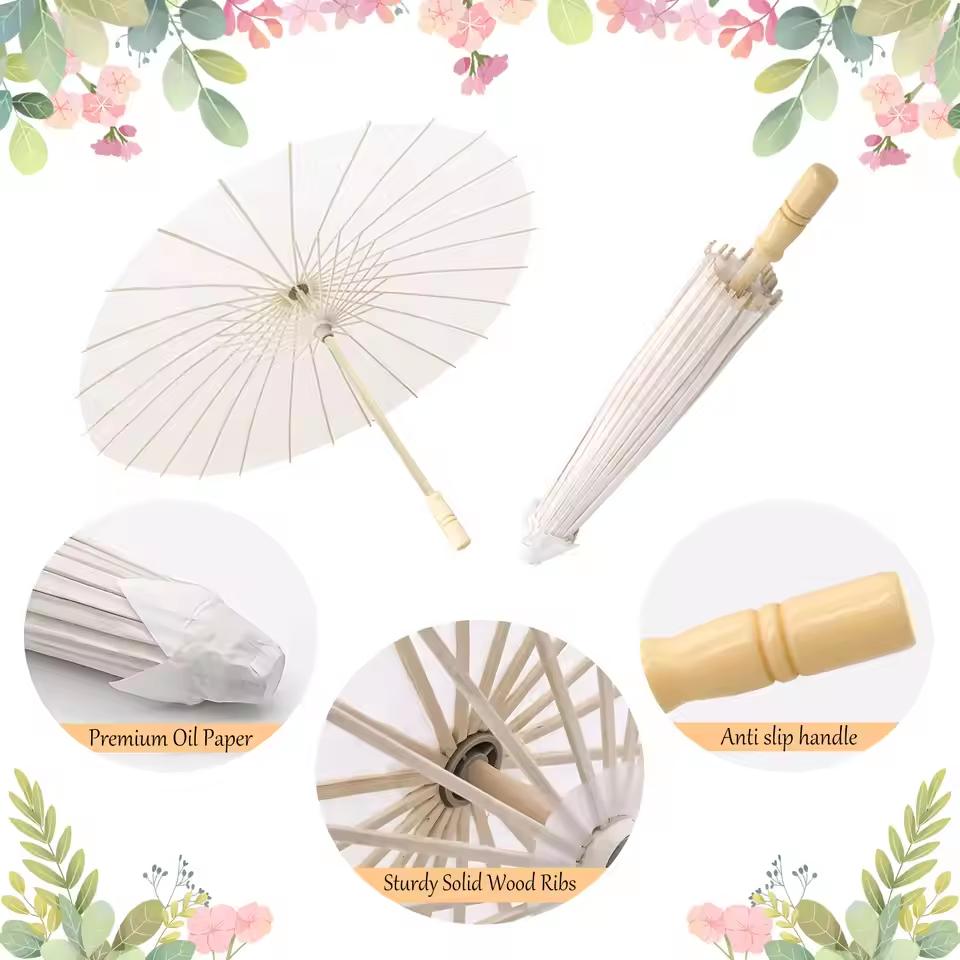 White paper umbrellas 84cm 1/3/5/10-piece pack wedding party favors DIY bamboo umbrellas bridal summer beach photo props.