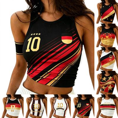 Weltmeister Německo Dámský Bezrukávový Crop Top Letní Ležérní Úzký Žebrovaný Tílko Fotbalový Fanoušek Vesta