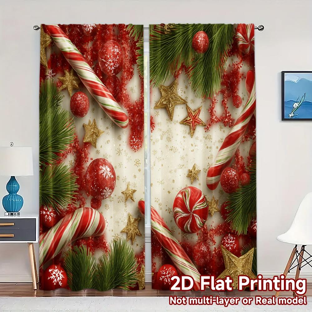 

Set Of 2 Flat Printing Jit Curtains Without Rod Festive Peppermint Popular Creative Versatile Polyester All Made W100*H70(CM)-Rod Pocket&1PCS