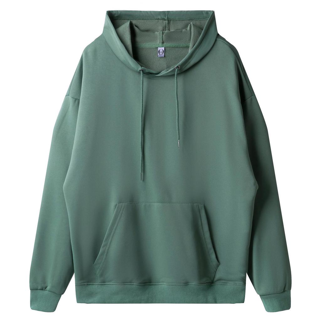 Loose Oversized Drop Shoulder Hooded Pullover Sweatshirt with Pocket - Solid Color, European Size, Customizable Design