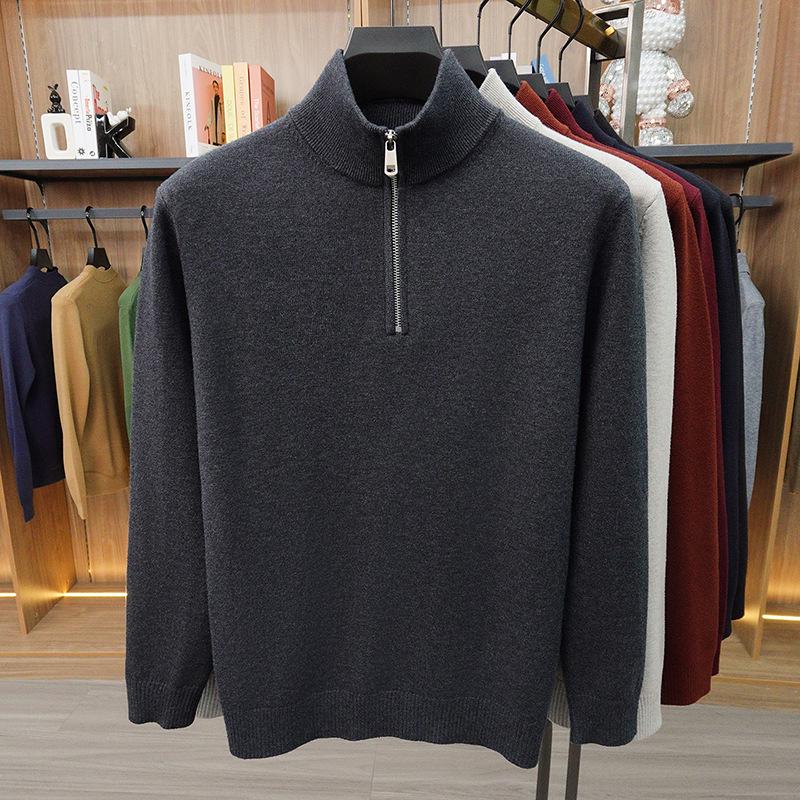 2025 Herbst/Winter Herren Warmer Wollstrickpullover mit halbem Stehkragen