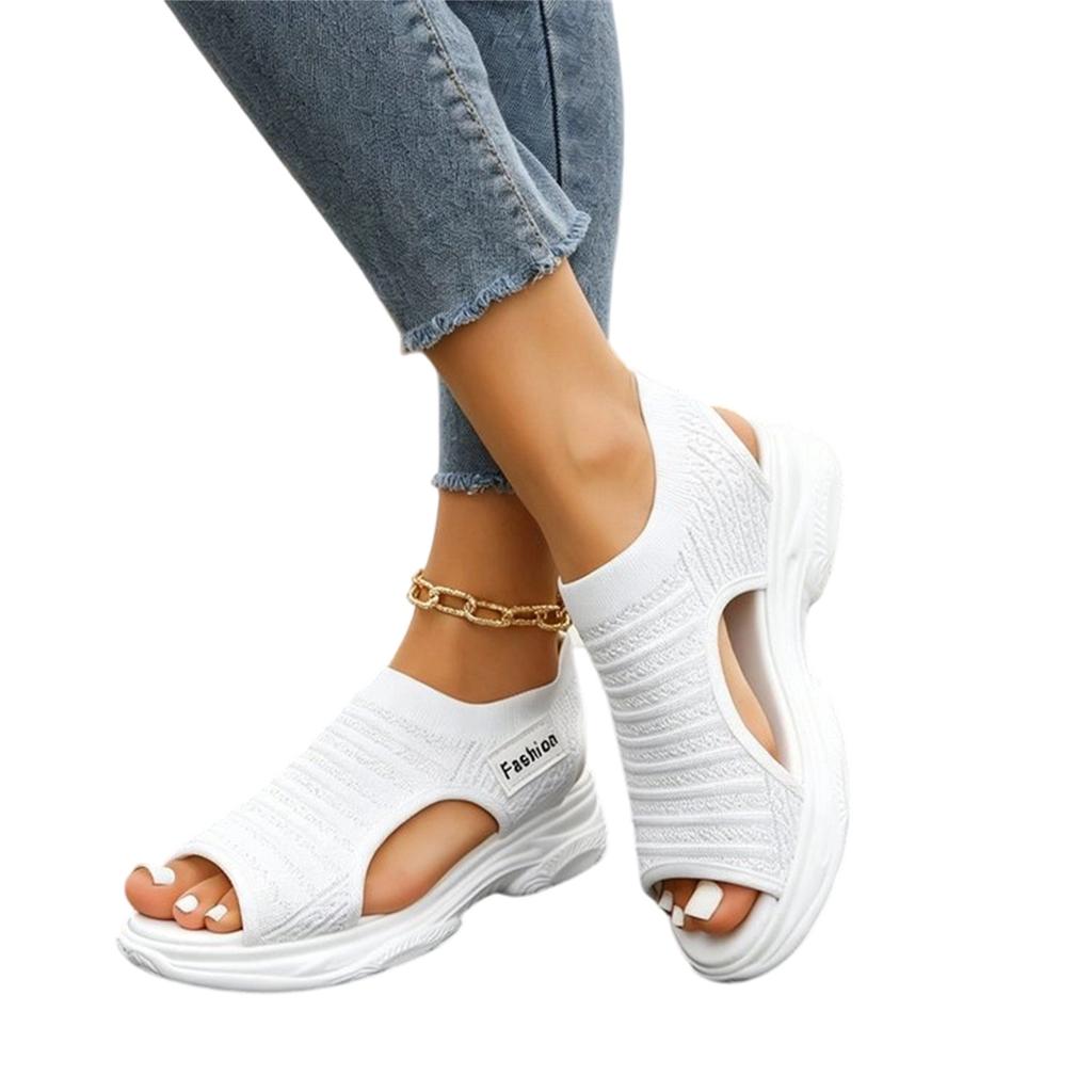 Women Plus Size Slip On Knit Open Toe Casual Sandals Lightweight Breathable Summer Shoes with Flexible Sole for Daily Wear