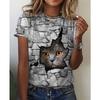 Summer fashion versatile cat animal 3D printed women's round neck short sleeved T-shirt