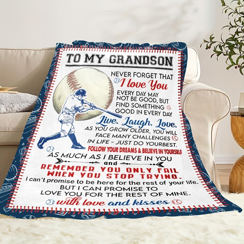 Cozy Grandson Baseball-Themed Flannel Blanket with Heartfelt Message - Soft, Warm, and Motivational Gift for Youngsters, Perfect