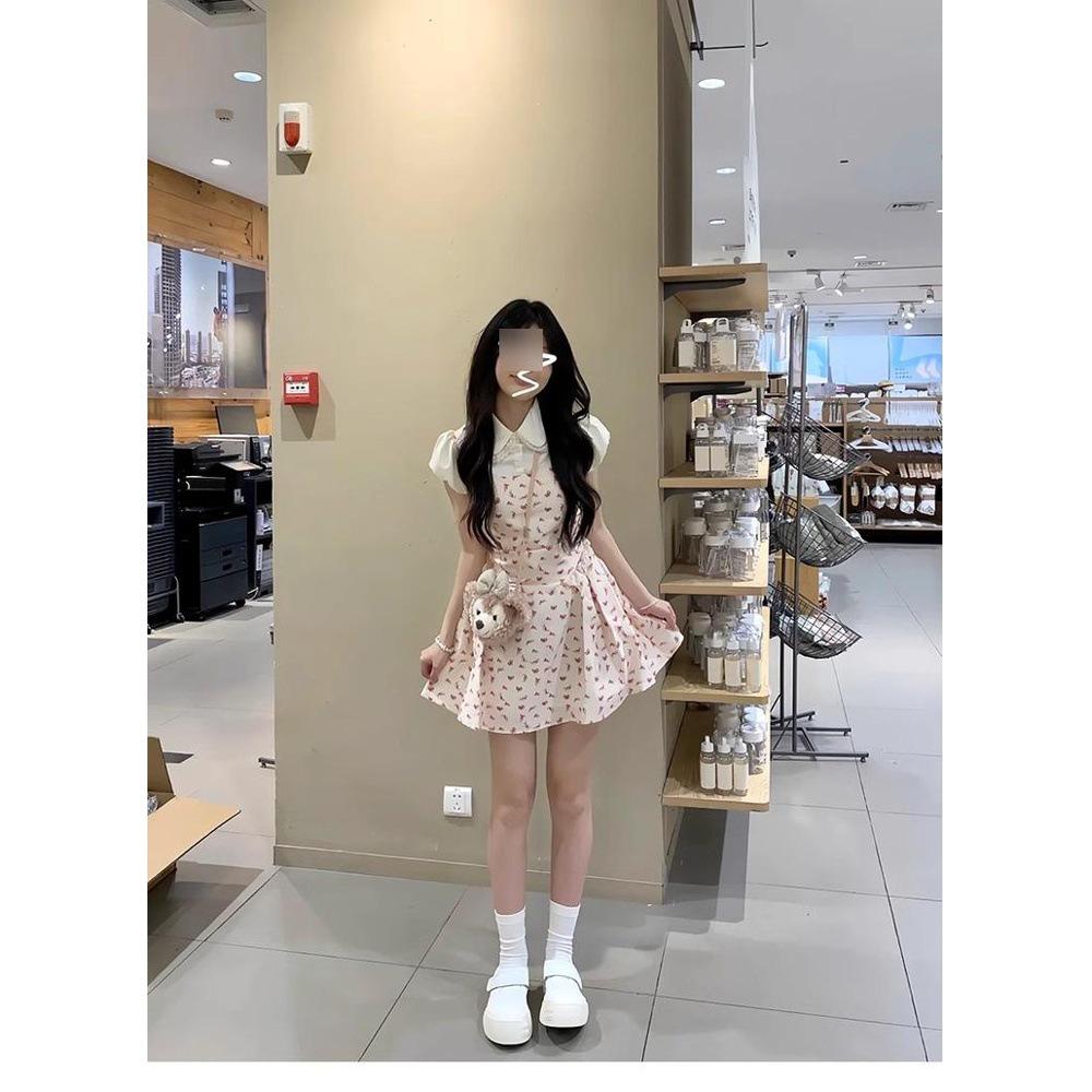 

Sweet & Spicy Princess Floral Mini Dress – Fashionable Summer Peter Pan Collar, Age-Reducing Two-Piece Look S (up to 45kg)