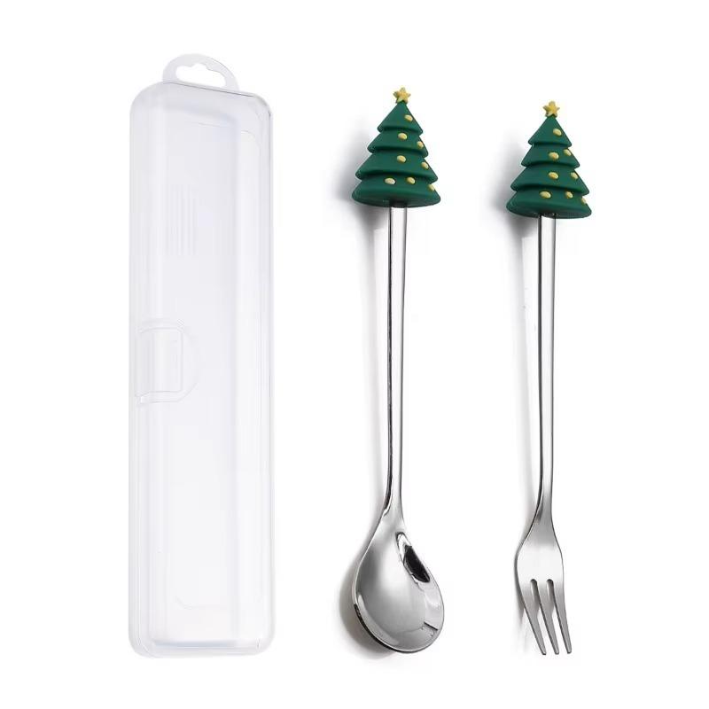 Christmas StainlessSteel CutlerySet Rust-Resistant Spoon Fork Decorated with Santa Reindeer Perfect for Holiday Parties Home Use