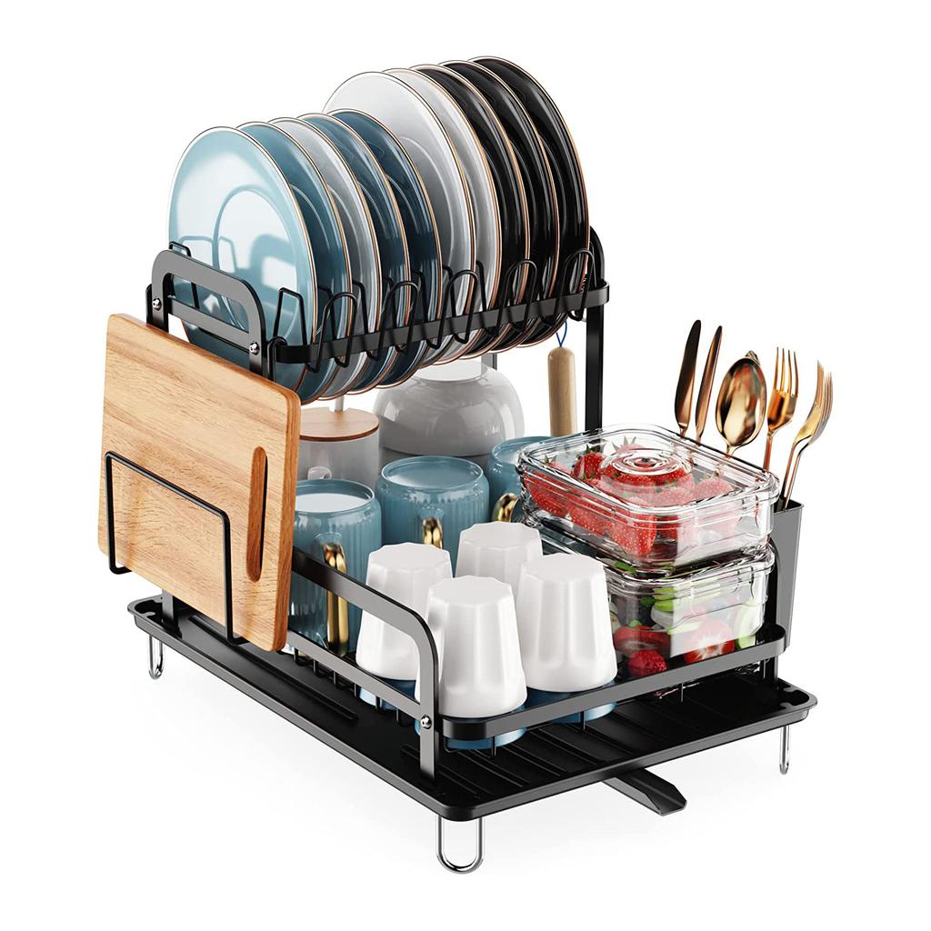 Dish Drying Rack Multifunctional Dish Rack for Kitchen Counter,  Large Capacity Dish Drainer with Drainboard, Utensil Holder